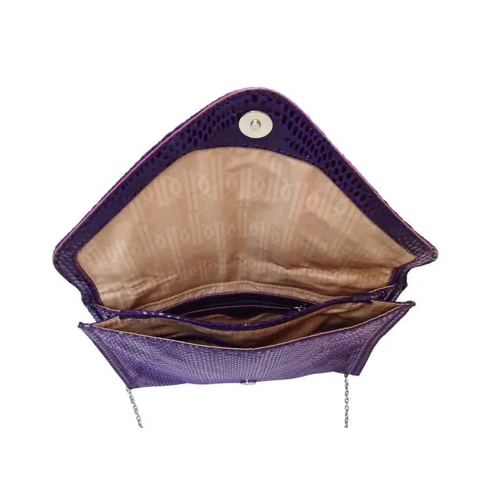 Jennifer Lopez Purple Snakeskin Clutch with Chain Strap